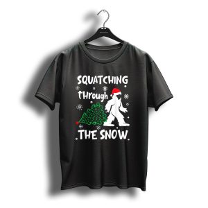 Squatching Through The Snow Christmas Sasquatch Santa Hat Tree T-Shirt