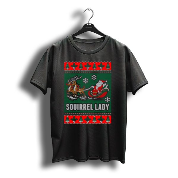 Squirrel Lady Santa Sleigh Reindeer Christmas Trees And Snowflakes T Shirt t shirt 1