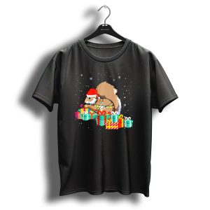 Squirrel With Santa Hat And Christmas Presents Lights T Shirt