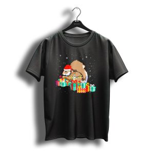 Squirrel With Santa Hat And Christmas Presents Lights T-Shirt