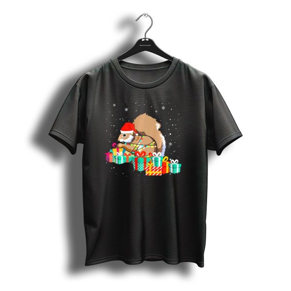 Squirrel With Santa Hat And Christmas Presents Lights T Shirt t shirt 1