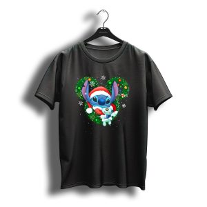 St Head Green Christmas Stitch Santa Holding Scrump T-Shirt