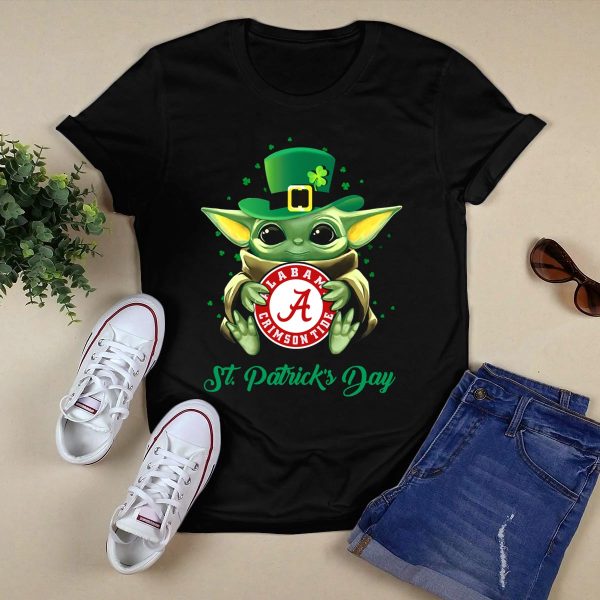 St Patricks Day Alabama Crimson Tide Baby Yoda T Shirt Style 1 Black 1