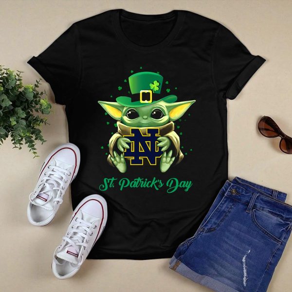 St Patricks Day Notre Dame Fighting Irish Baby Yoda T Shirt Black 1