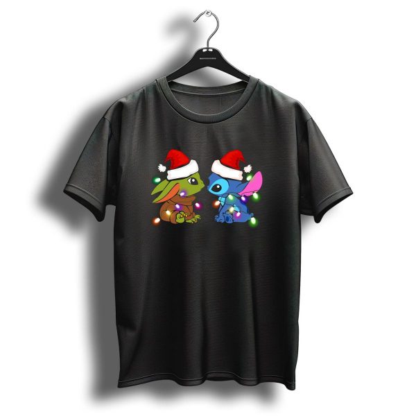 StByd Kiss Christmas Lights Creature Pair Santa Hats T Shirt 1 t shirt 1