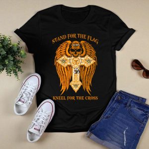 Stand For The Flag Kneel For The Cross Texas Longhorns Skull Wings Cross T-Shirt