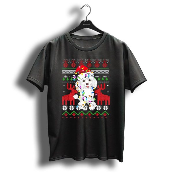 Standard Poodle Christmas Lights Ugly Sweater Santa Hat T Shirt 1 t shirt 1
