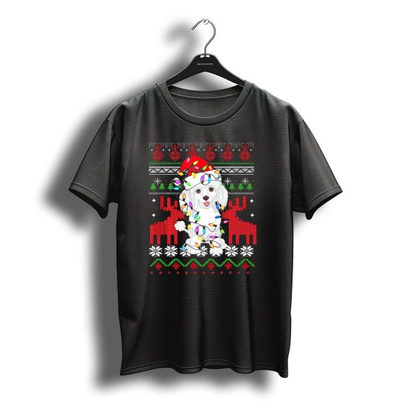 Standard Poodle Christmas Lights Ugly Sweater Santa Hat T Shirt t shirt 1