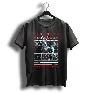 Star Wars Christmas Duel Luke Skywalker Darth Vader Lightsaber Battle Snowflakes T Shirt