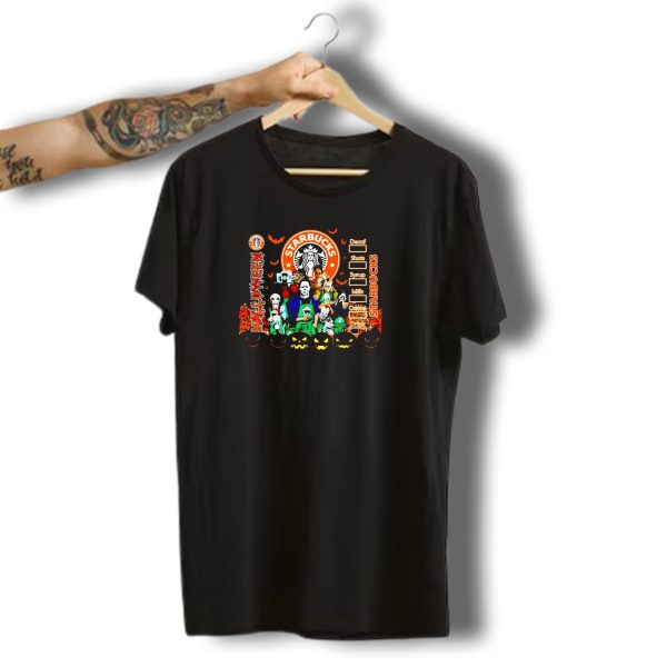 Starbucks Halloween Horror Movie Characters With Pumpkins T Shirt t shirt 1