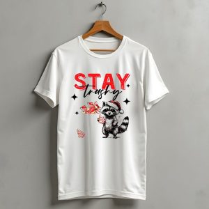 Stay Trashy Christmas Raccoon Santa Hat Trash Can Holiday Cheer T Shirt