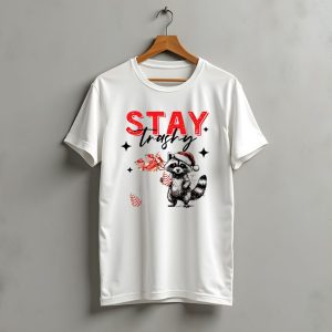 Stay Trashy Christmas Raccoon Santa Hat Trash Can Holiday Cheer T-Shirt
