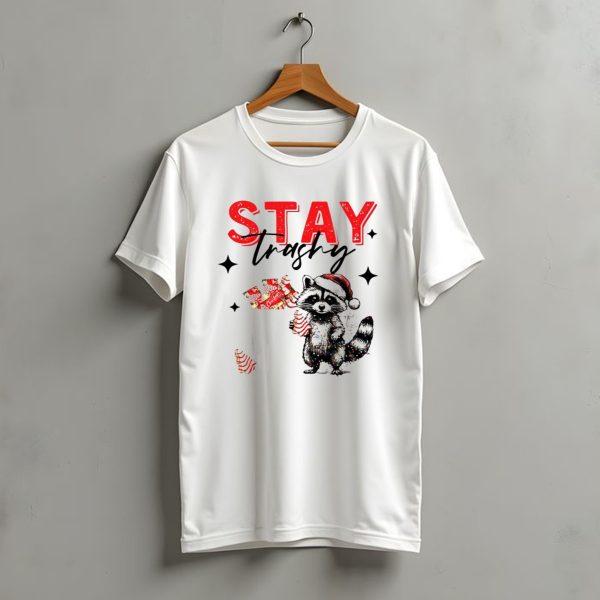 Stay Trashy Christmas Raccoon Santa Hat Trash Can Holiday Cheer T Shirt t shirt 1