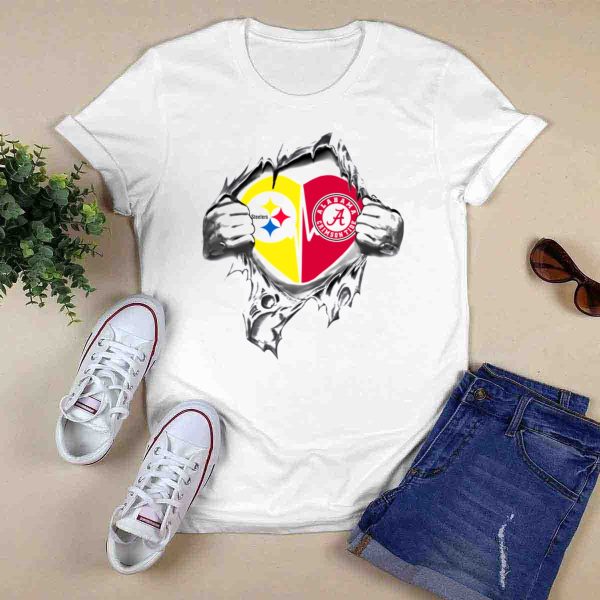 Steelers Alabama Crimson Tide Heart Combined Logos T Shirt Style 1 0