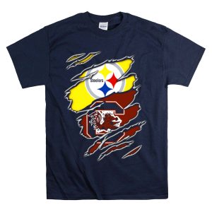 Steelers Gamecocks Logo Mashup With Scratch Marks T-Shirt