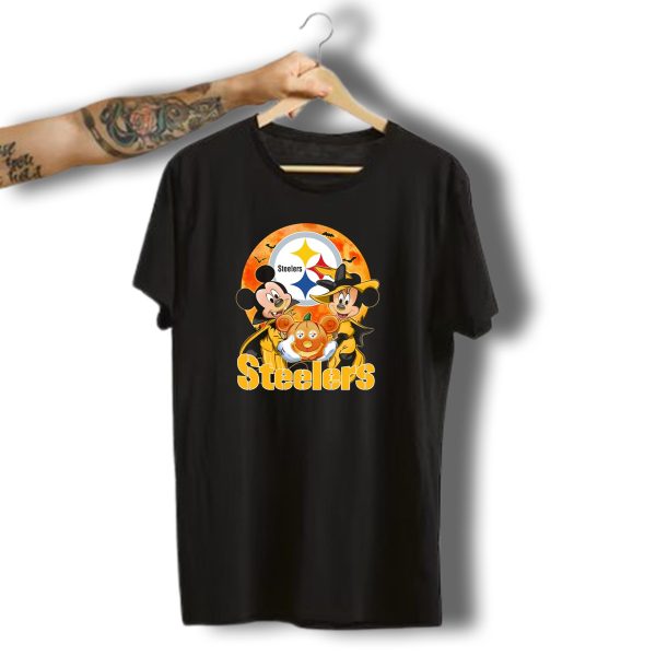 Steelers Mickey Mouse Minnie Mouse Halloween Pumpkin T Shirt t shirt 1