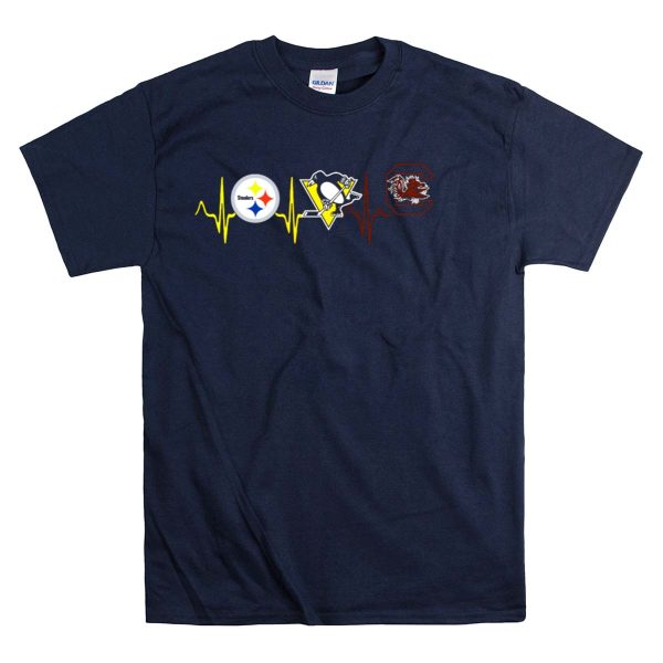 Steelers Penguins Gamecocks Heartbeat Ekg T Shirt 1 Navy