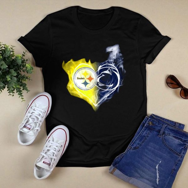 Steelers Penn State Nittany Lions Heart Flame T Shirt Black 1