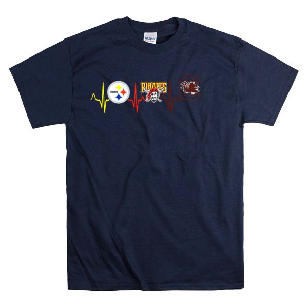 Steelers Pirates South Carolina Gamecocks Heartbeat T Shirt 1 Navy