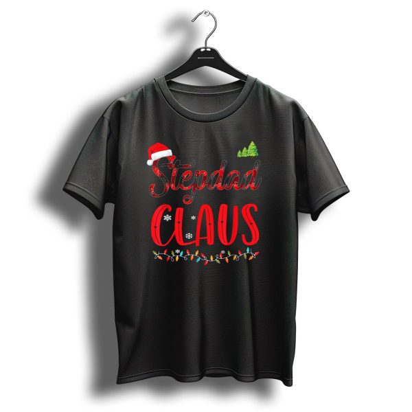 Stepdad Claus Christmas Hat Lights Trees Snowflakes Festive T Shirt 1 t shirt 1