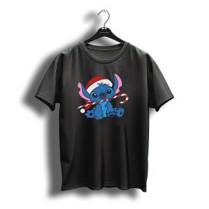 Stitch Christmas Candy Cane Santa Hat T-Shirt