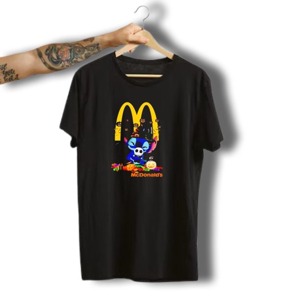 Stitch Hugging Jack Skellington With Mcdonalds Halloween Pumpkins And Candy T Shirt t shirt 1