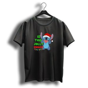 Stitch Is This Jolly Enough Christmas Lights Santa Hat T Shirt