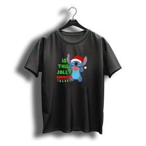 Stitch Is This Jolly Enough Christmas Lights Santa Hat T-Shirt