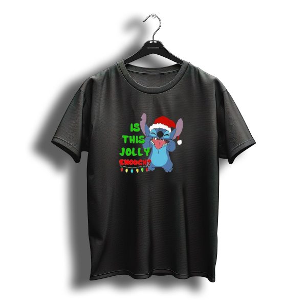 Stitch Is This Jolly Enough Christmas Lights Santa Hat T Shirt t shirt 1