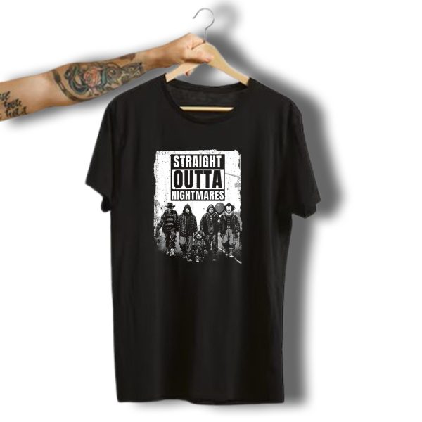 Straight Outta Nightmares Vintage Horror Halloween Scary Characters T Shirt t shirt 1
