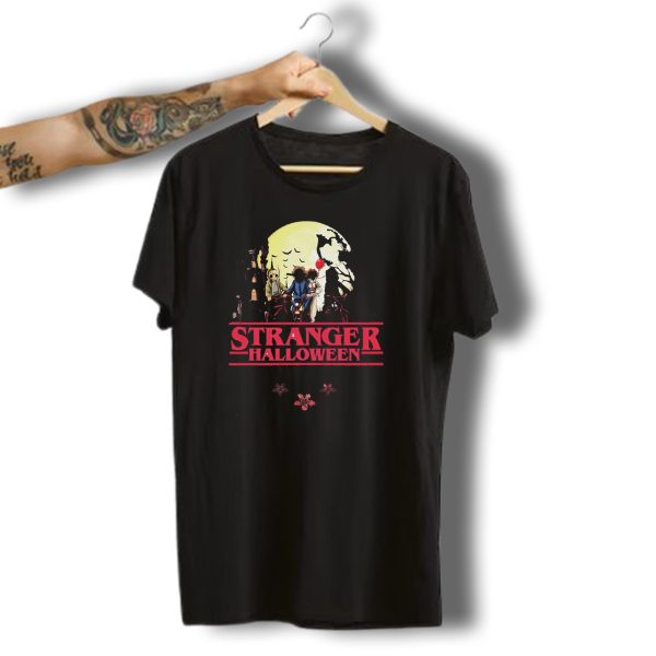 Stranger Halloween Full Moon Scary Characters Horror Movie Background T Shirt t shirt 1