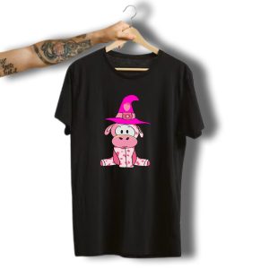 Strawberry Cow In Pink Witch Hat Halloween Costume Farming T-Shirt
