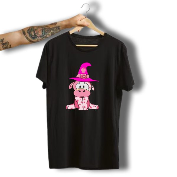 Strawberry Cow In Pink Witch Hat Halloween Costume Farming T Shirt 1 t shirt 1