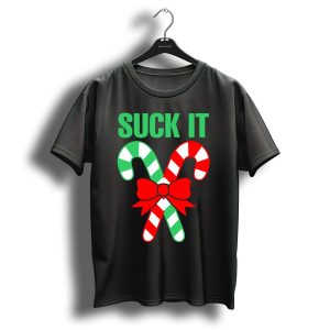 Suck It Christmas Ugly Candy Cane Bow T-Shirt