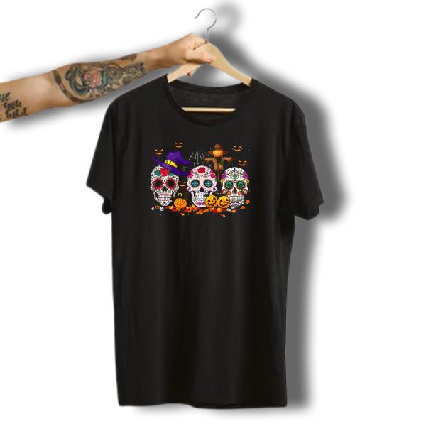 Sugar Skull Funny Halloween Pumpkin Witch Hat Autumn T Shirt t shirt 1