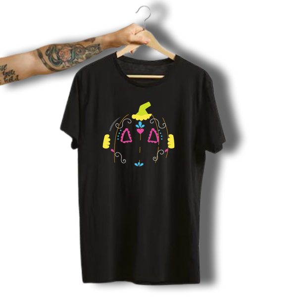 Sugar Skull Pumpkin Face Funny Halloween Colorful Swirls T Shirt t shirt 1 1