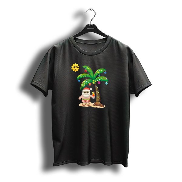 Summer Santa Claus Christmas Mele Tropical Palm Tree Festive Cocktail T Shirt t shirt 1