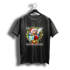 Super Mario 3D Christmas Wreath Present With Santa Hat And Gift Box T-Shirt