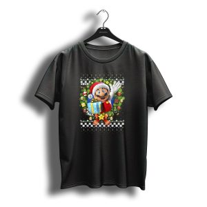 Super Mario Christmas Wreath Santa Present With Gift And Iconic Symbols T-Shirt
