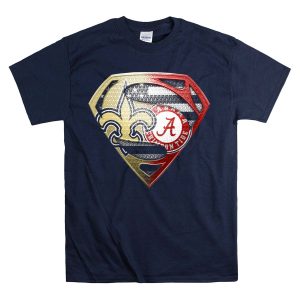 Superman New Orleans Saints Alabama Crimson Tide Bama Roll Tide Shield T Shirt