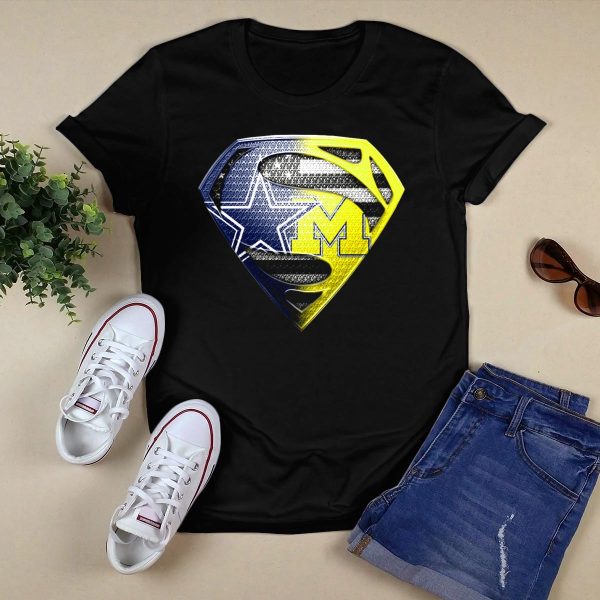 Superman Shield Dallas Cowboys Michigan Wolverines Logo Mashup T Shirt Black 1