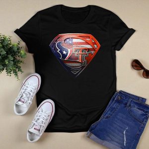 Superman Shield Texas Tech Red Raiders Houston Texans Usa Flag T-Shirt