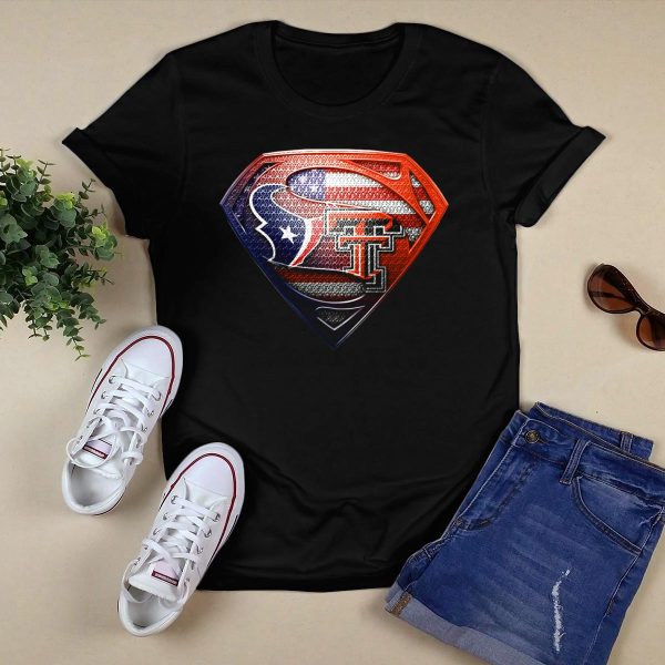 Superman Shield Texas Tech Red Raiders Houston Texans Usa Flag T Shirt Black 1