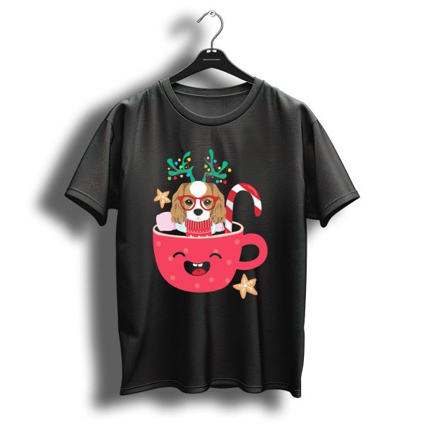 Swea Christmas Cavalier King Charl Reindeer Antlers Candy Cane Red Cup Gingerbread Cookies T Shirt 1 t shirt 1