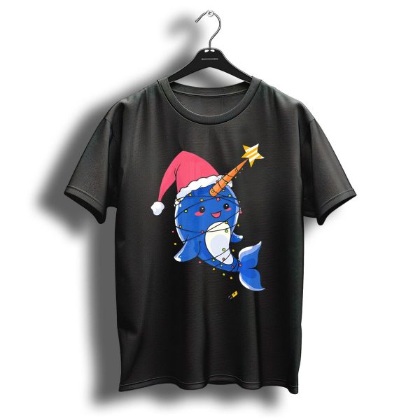 Sweet Baby Whale Christmas X Mas Narwhal Santa Hat Holiday Lights Star T Shirt 1 t shirt 1