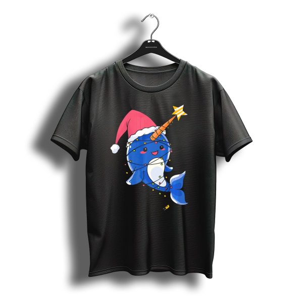 Sweet Baby Whale Christmas X Mas Narwhal Santa Hat Holiday Lights Star T Shirt t shirt 1