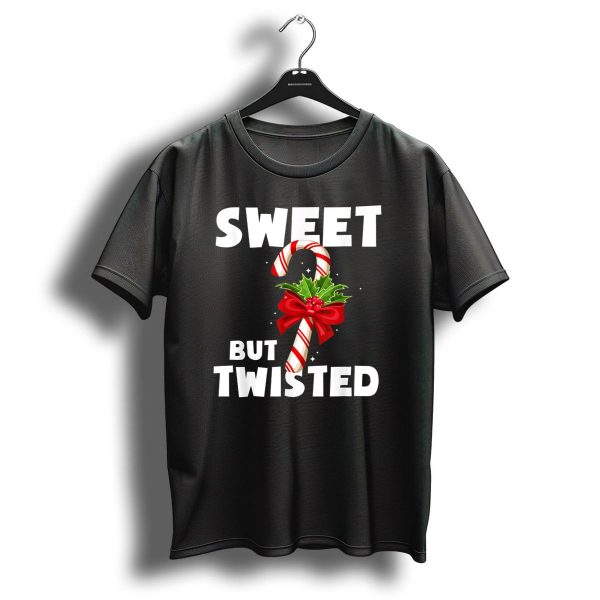 Sweet But Twisted Candy Cane Holly Bow Christmas Holiday T Shirt 1 t shirt 1