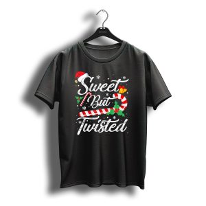 Sweet But Twisted Christmas Candy Cane Santa Hat And Holly Bells T-Shirt