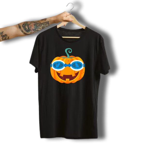 Swimming Pumpkin With Goggles Funny Halloween T Shirt t shirt 1 1