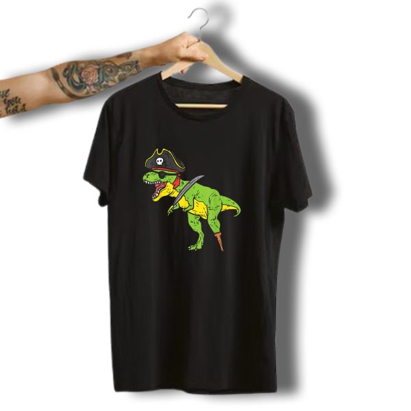 T Rex Dinosaur Dressed As Pirate With Sword And Peg Leg For Funny Halloween T Shirt t shirt 1